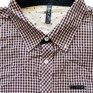 RVCA Mens XL Shirt Check Black White Red Slim Tailored Fit Long Sleeve Button Up
